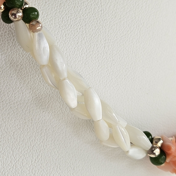 Twisted Mother of Pearl MOP Jade Pink Coral Beaded Vintage Necklace Barrel Clasp - Picture 5 of 11